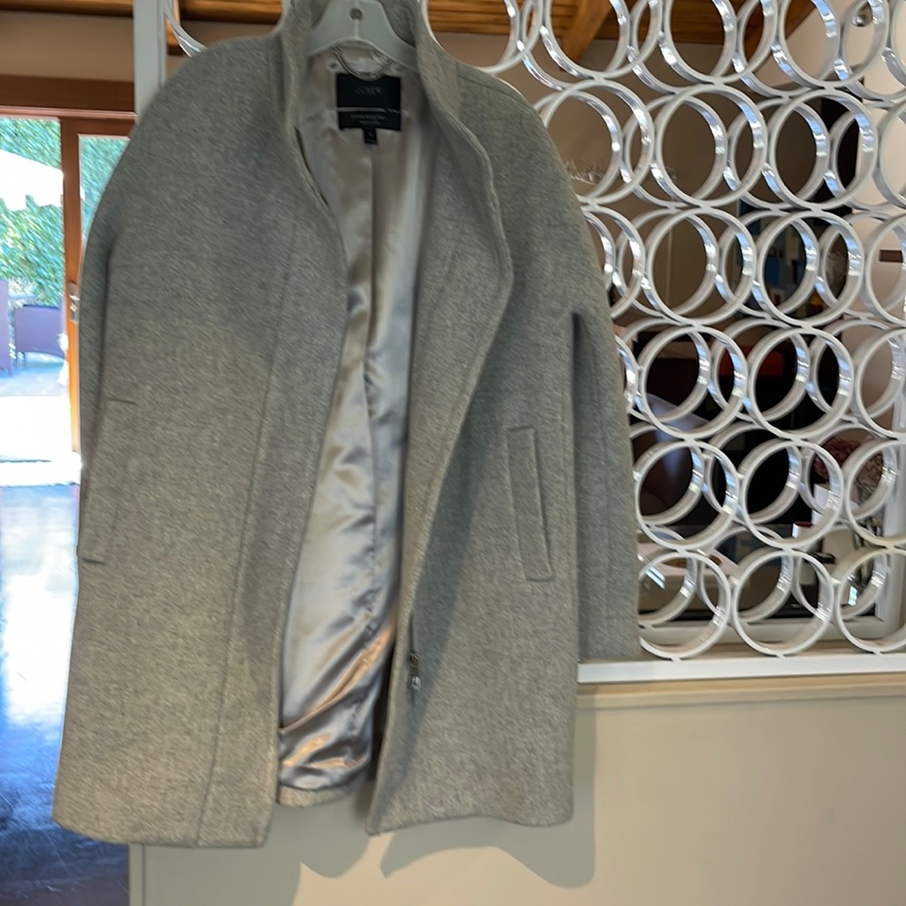 J Crew light grey stand collar coat. Size 12.